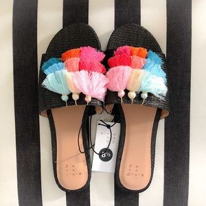 A New Day Ayana Flats w/ Rainbow Tassels in Black